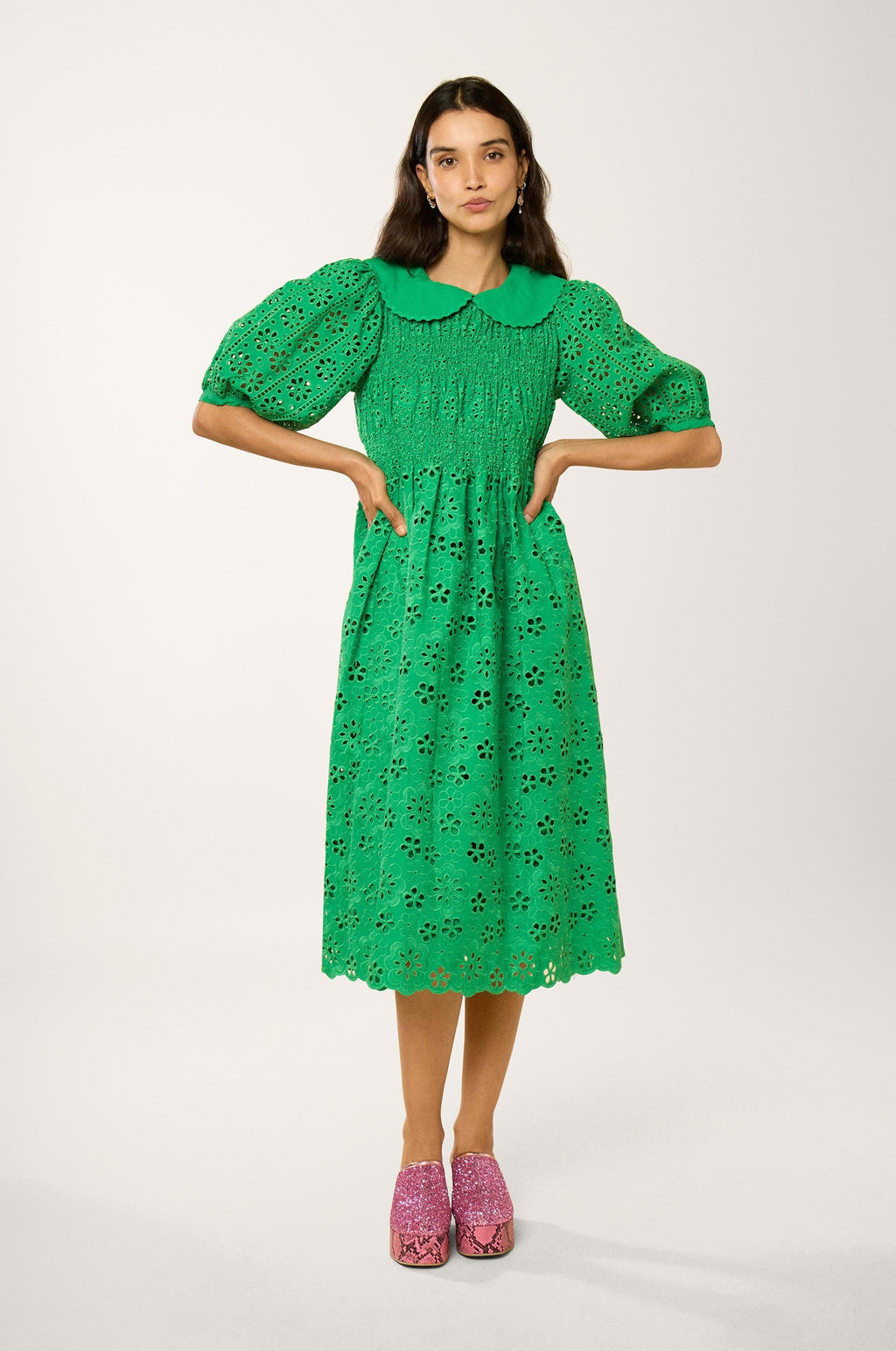 Robe Midi Broderie - Vert