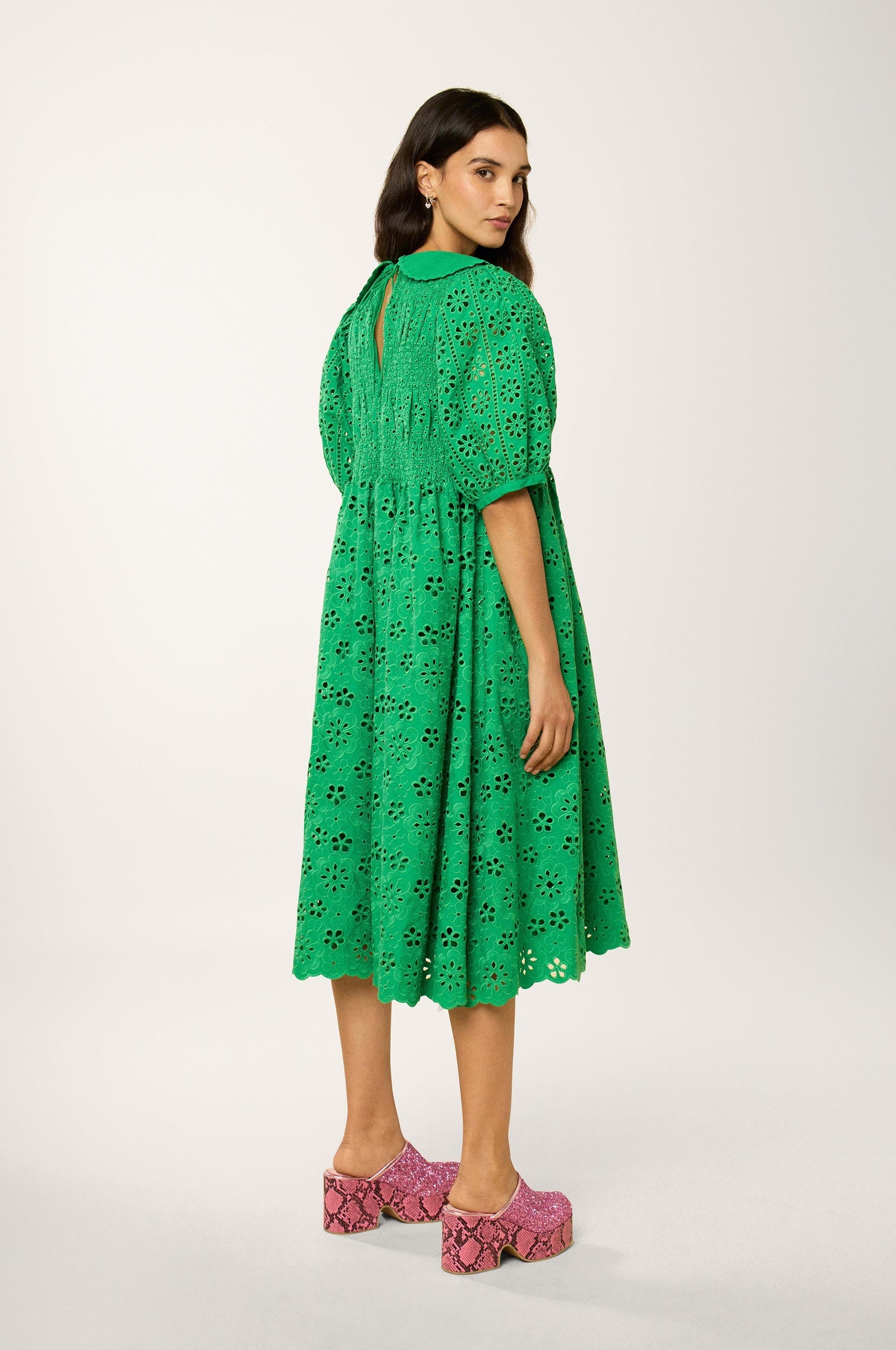 Robe Midi Broderie - Vert