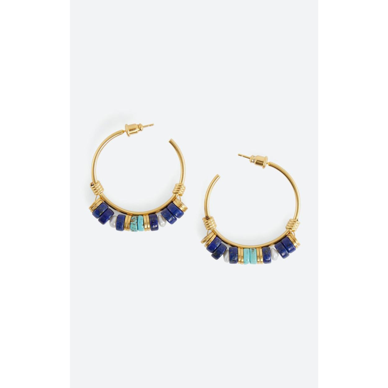 Beaded Hoop Earrings - Multicolour Blue