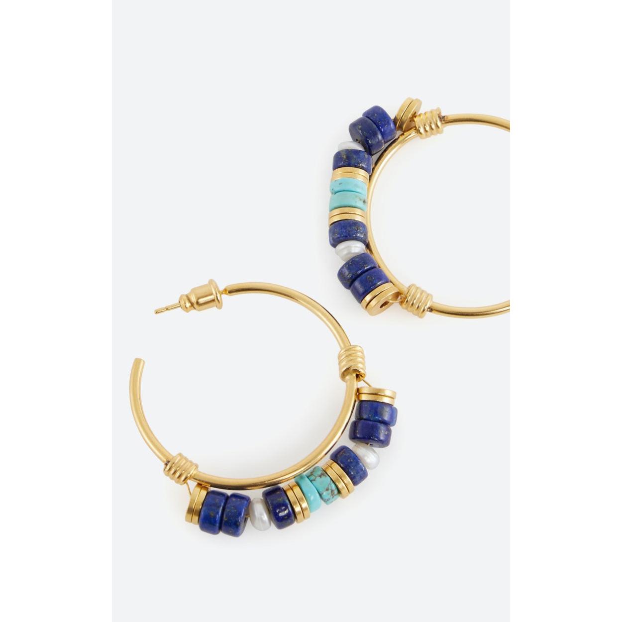 Beaded Hoop Earrings - Multicolour Blue
