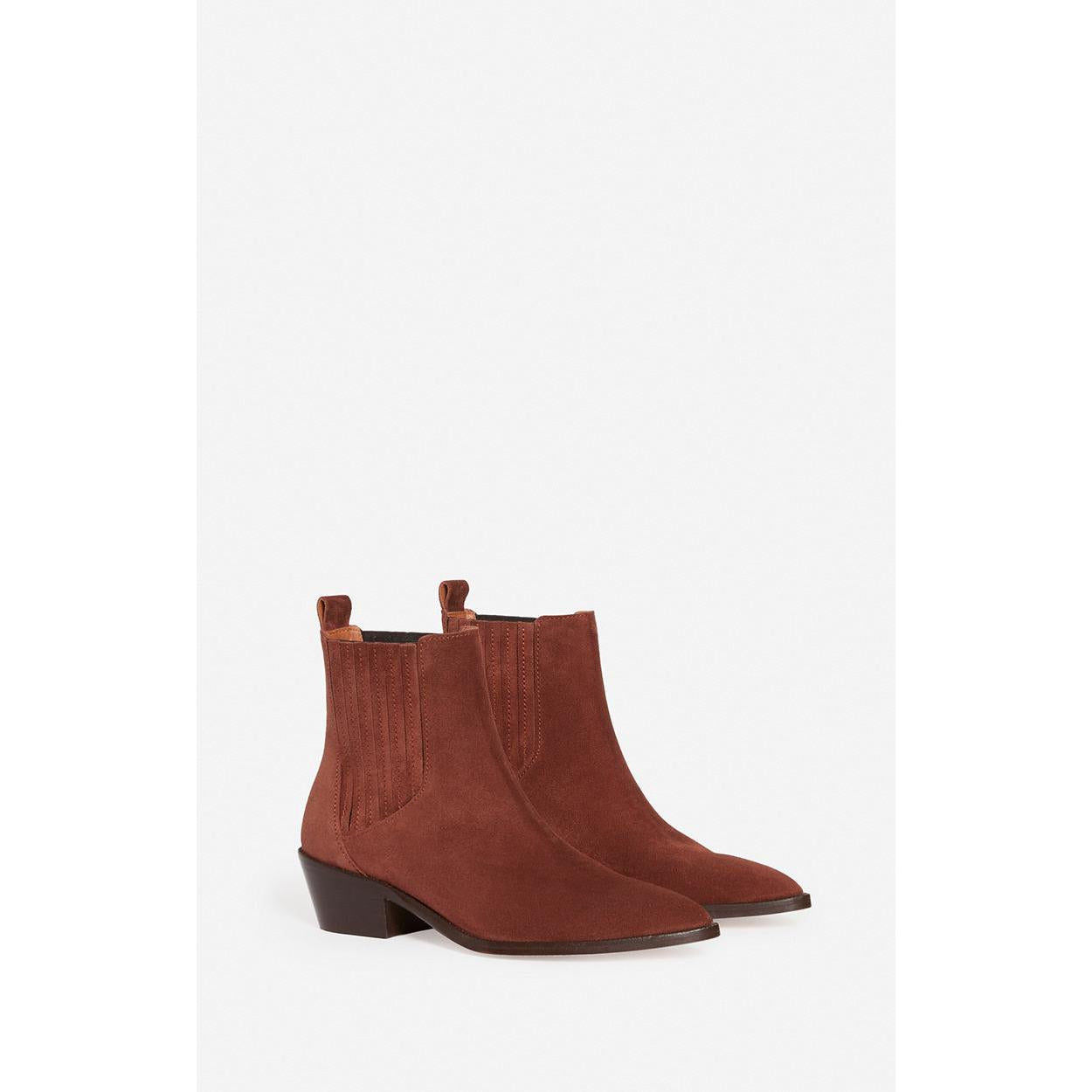 Santiag Ankle Boots In Suede Leather - Cognac