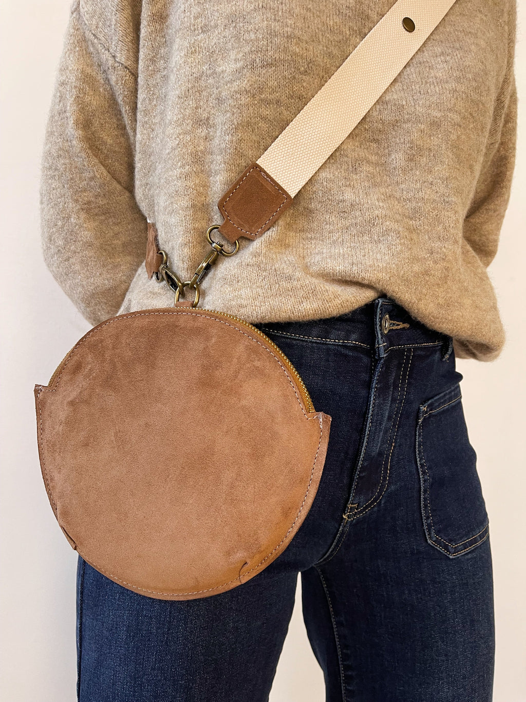 Macarena Beige Suede Crossbody Bag