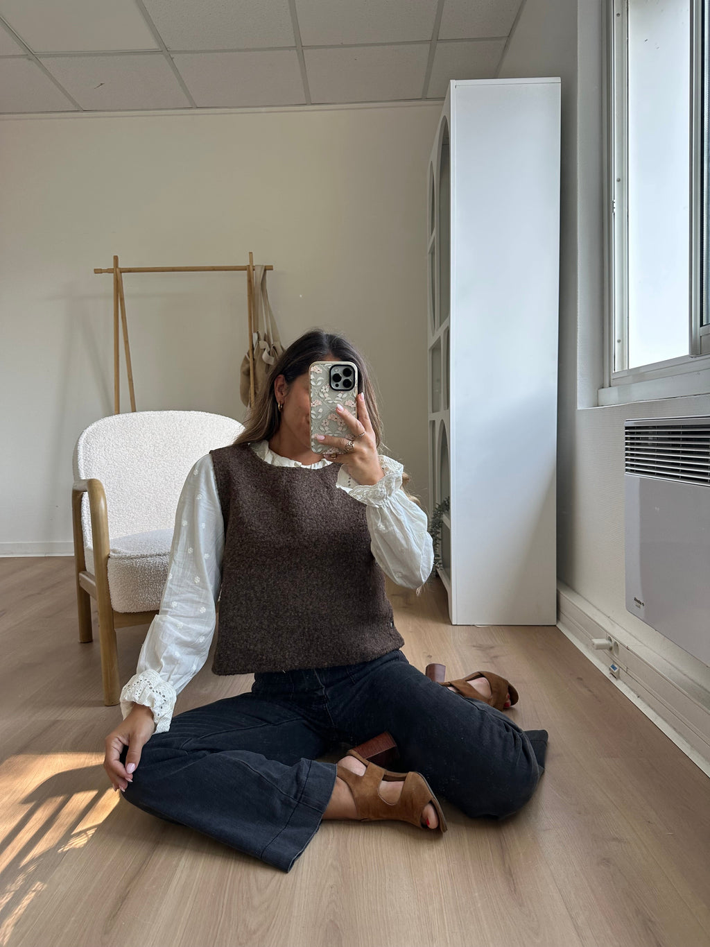 Blouse à col large Ambre beige