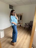 Short Sleeve Wool Knit Brown Sky Blue
