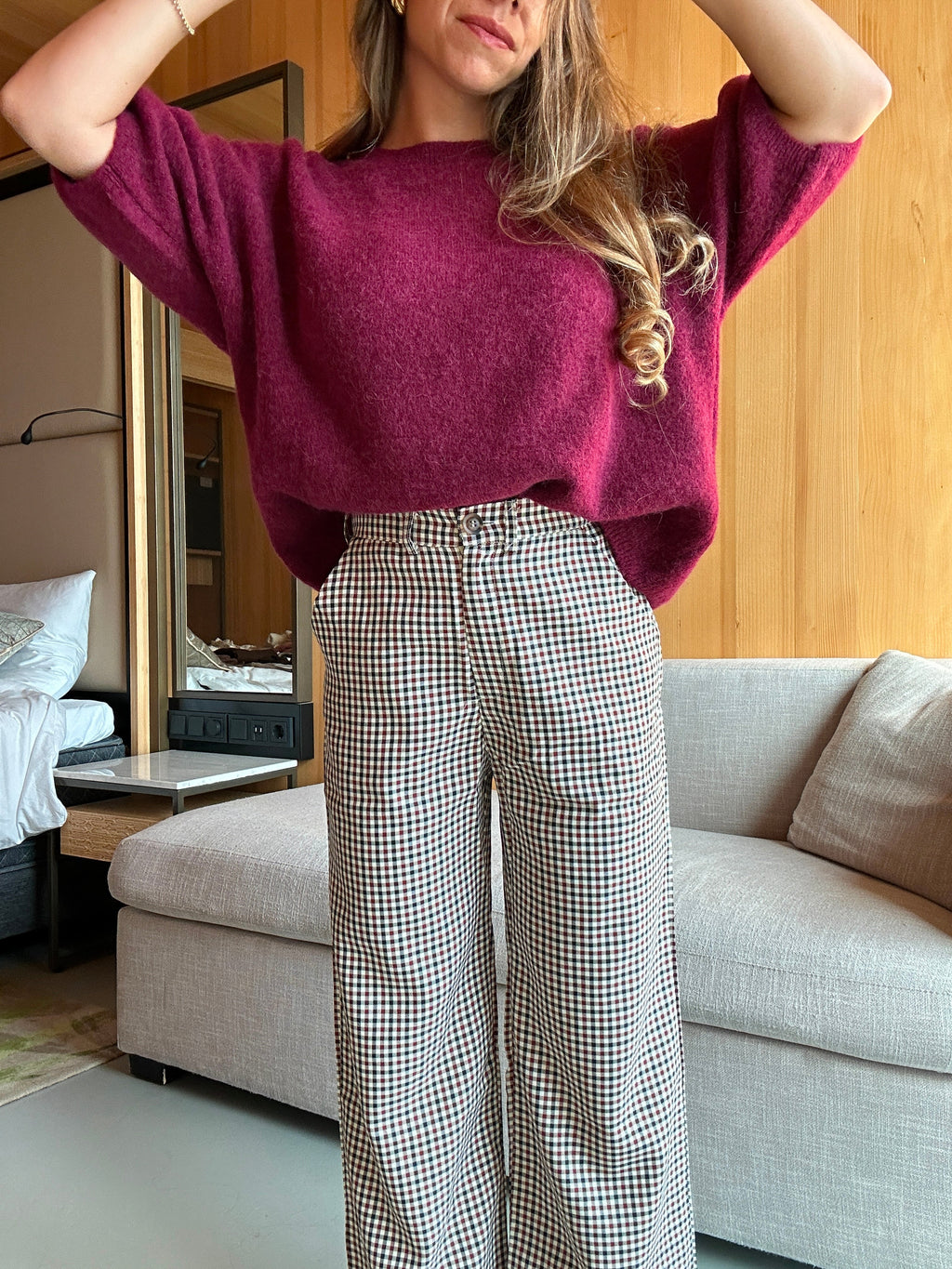 Gabriel checked wide-leg trousers with frills