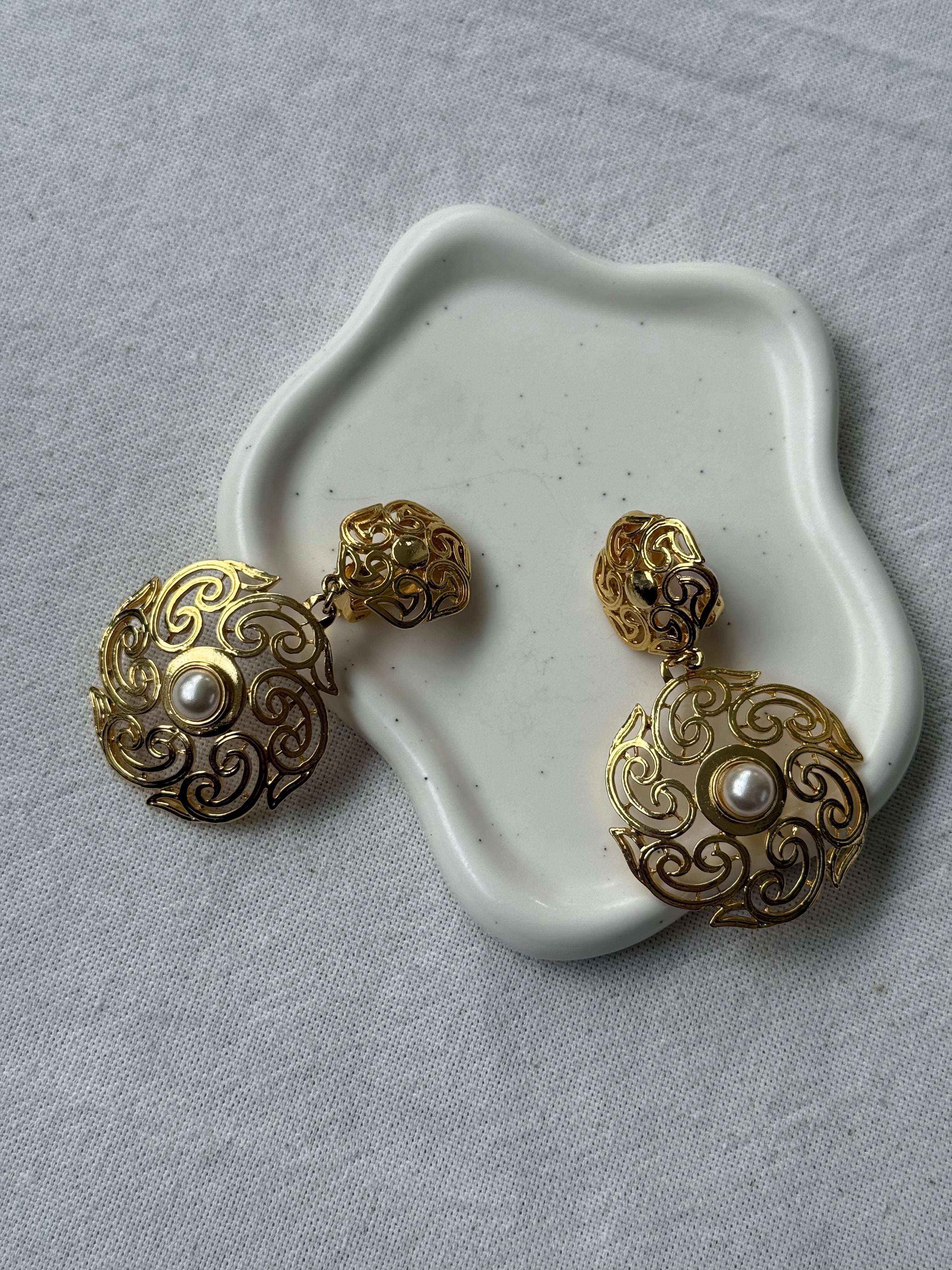 Vintage Earrings - Arabesque And Pearl Pendants