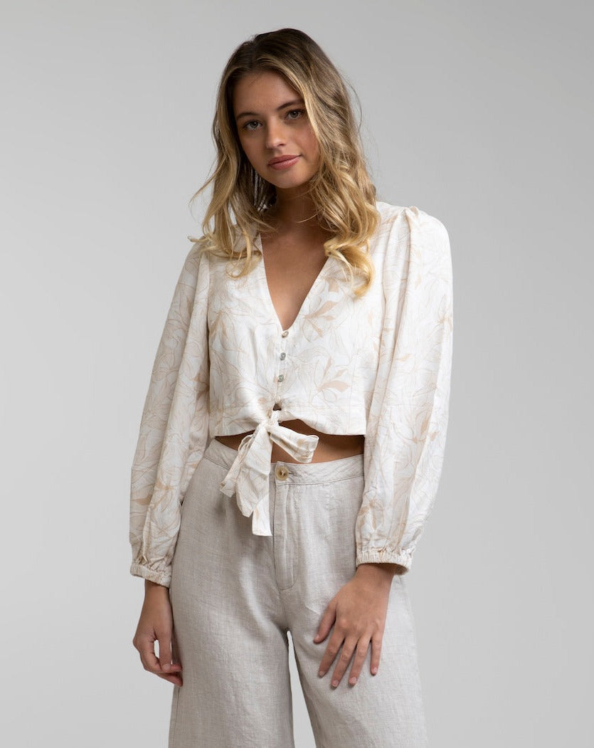 Rhythm - Top Banksia Tie Front - White - Femme