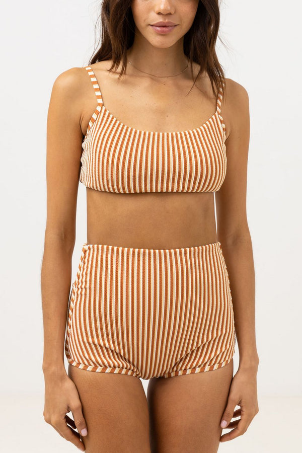 Rhythm - Sunbather Stripe Crop Top Swimsuit - Chocolate - Women