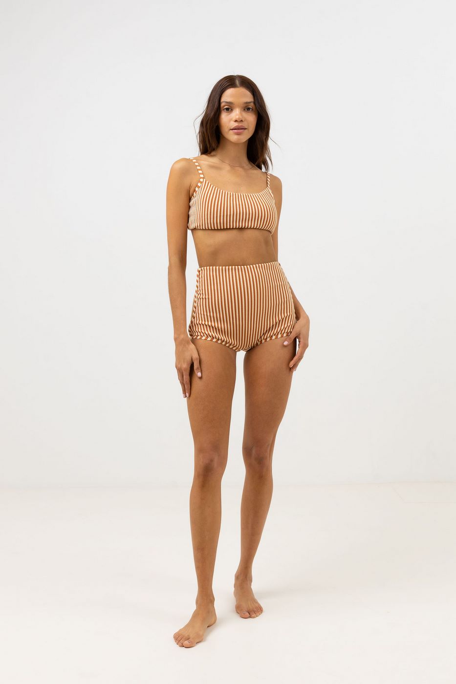 Rhythm - Bañador con top corto a rayas Sunbather - Chocolate - Mujer