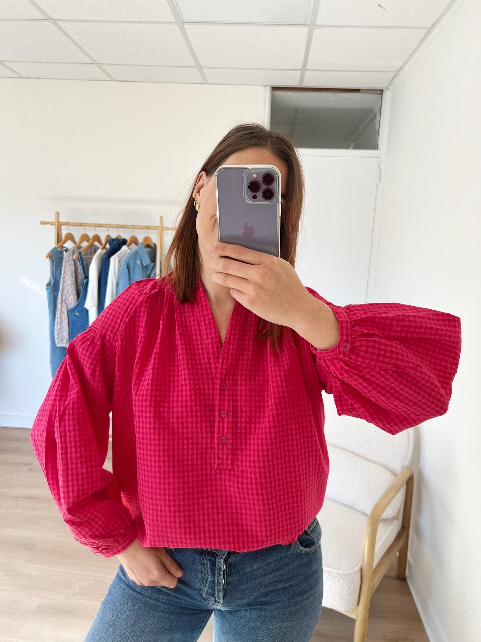 Blusa Clotilde Vichy Fucsia