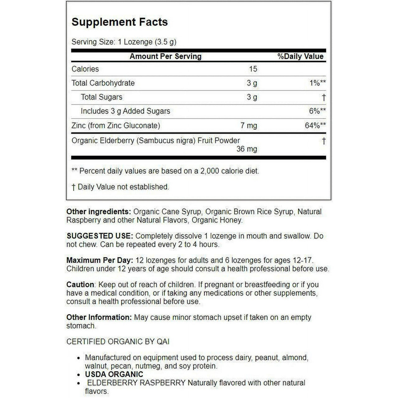 Thera Zinc Organic Therazinc Lozenges Elderberry Raspberry 18 Ea