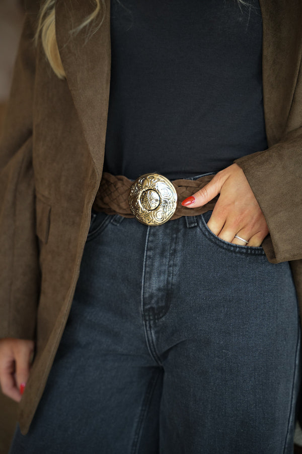 Suzon Braided Belt - Camel/Gold