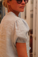 Célestine Sky Blue Linen Blouse