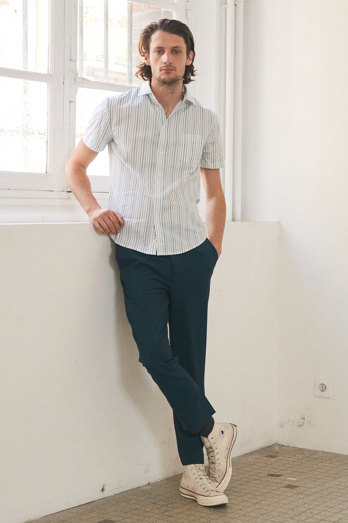 Chemise Fiji Rayures Vertes Fines