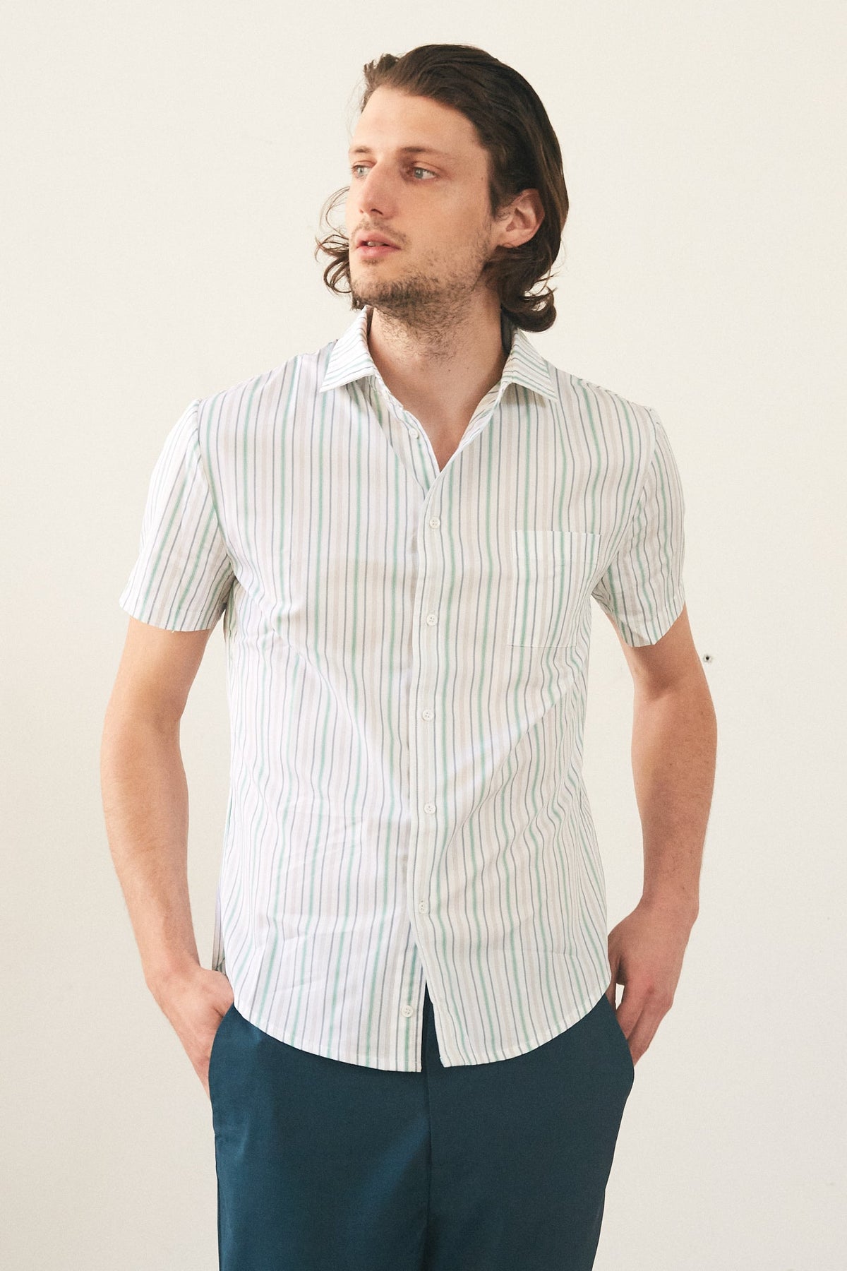 Chemise Fiji Rayures Vertes Fines