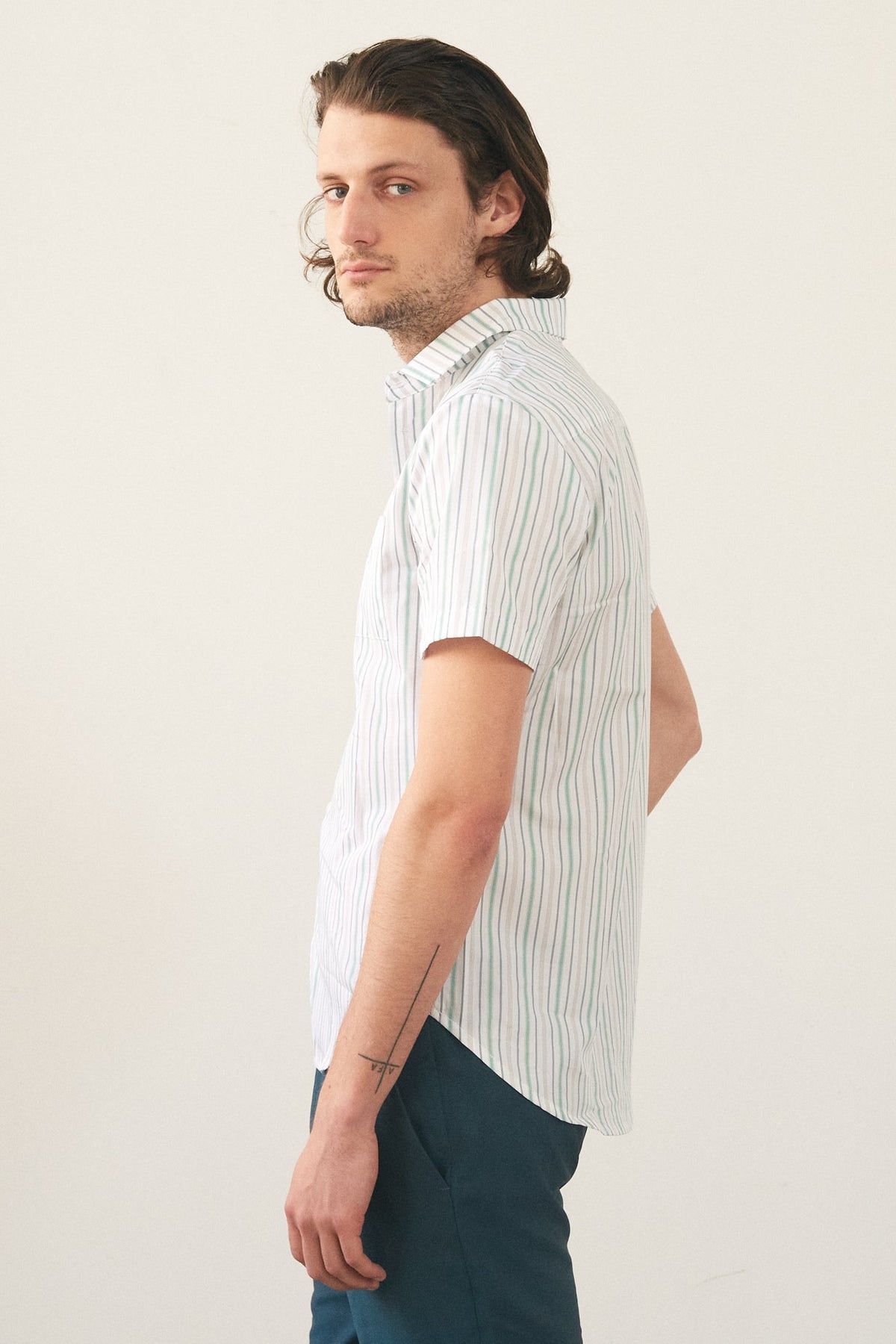 Chemise Fiji Rayures Vertes Fines