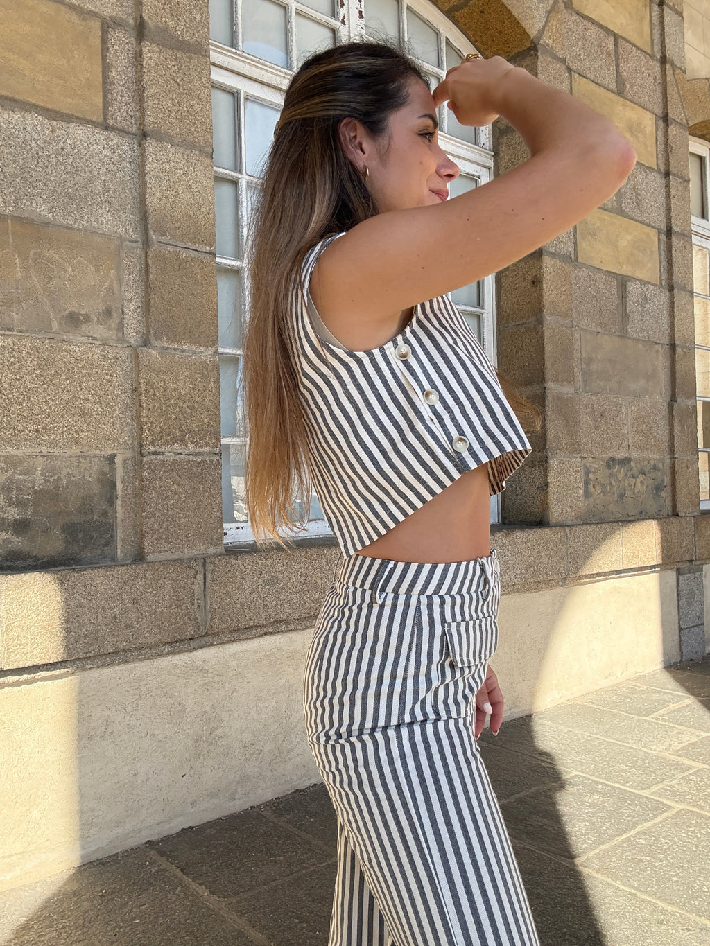 Pantalon Rayé Marin Bleu
