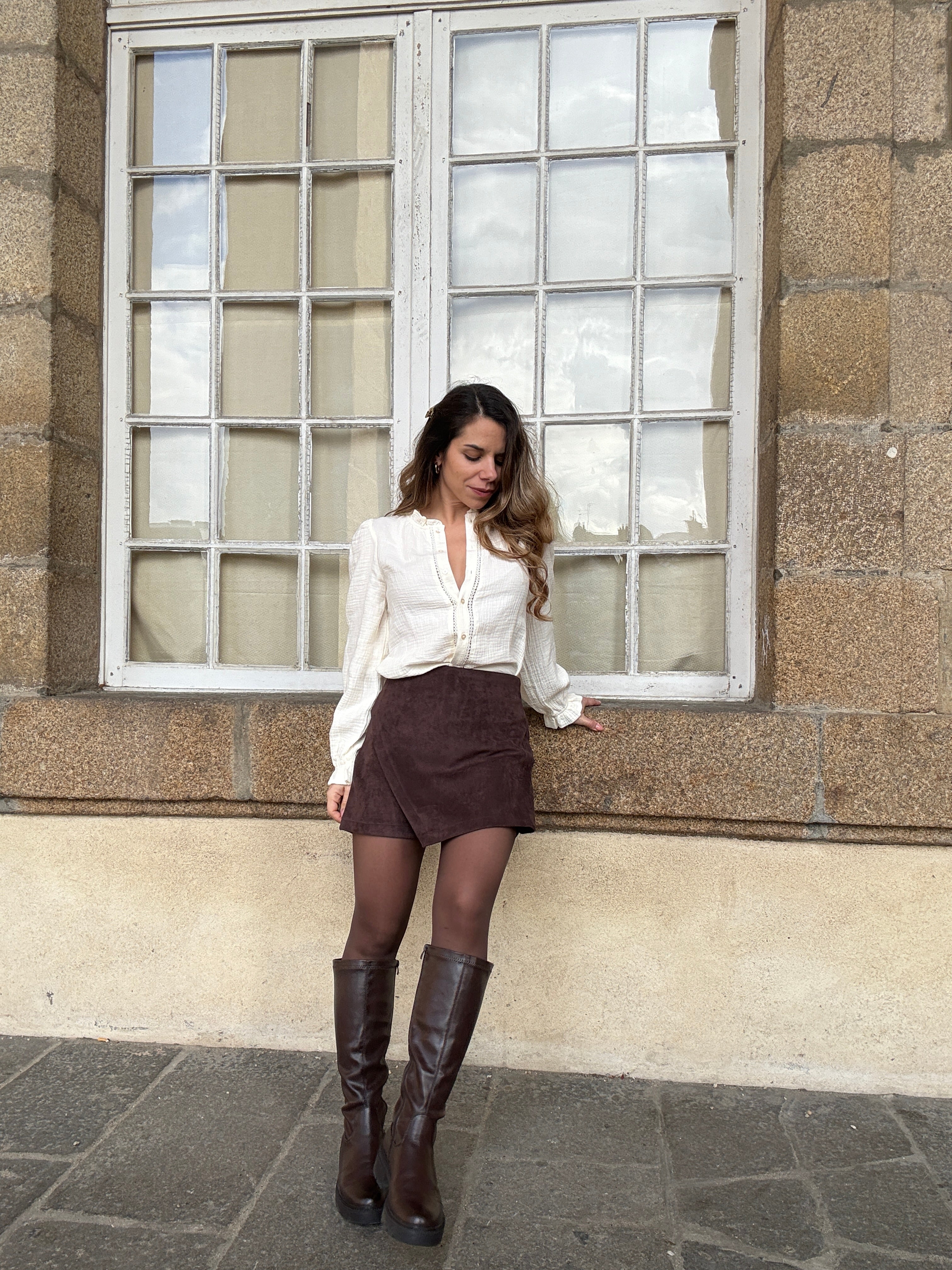 Jupe Short En Suédine Selena Chocolat