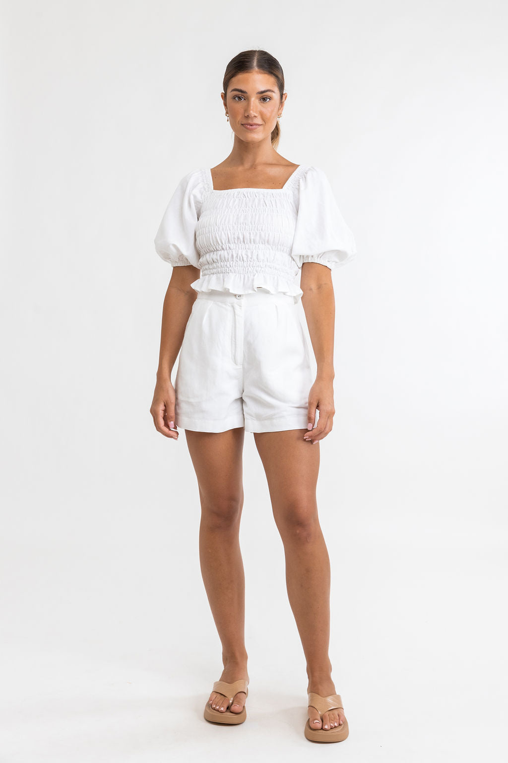 Rhythm - Top Bronte Smocked - White - Femme