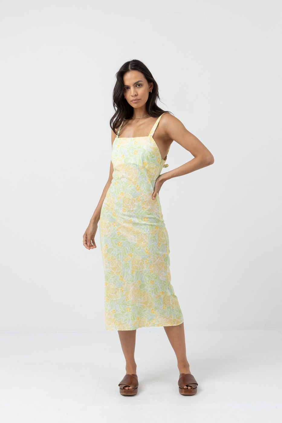 Rhythm - Robe Jupe Magnolia Floral Bias Midi Dress - Fern - Femme