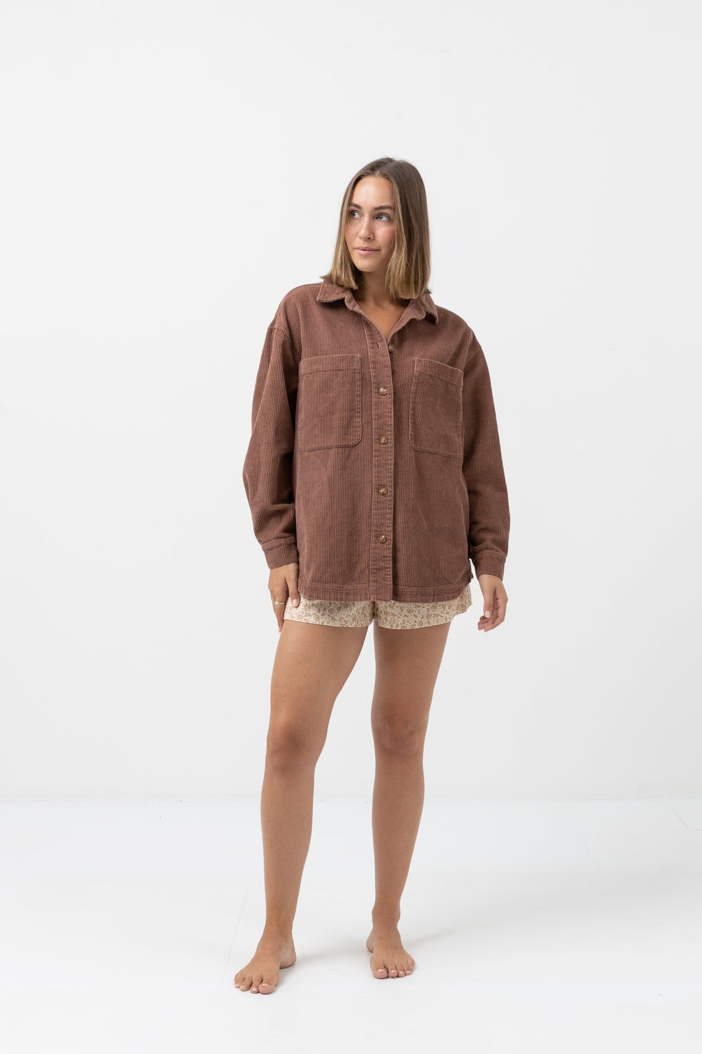 Oversized Corduroy Jacket - Chocolate - Women