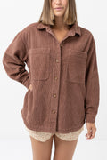 Oversized Corduroy Jacket - Chocolate - Women