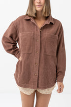 Oversized Corduroy Jacket - Chocolate - Women