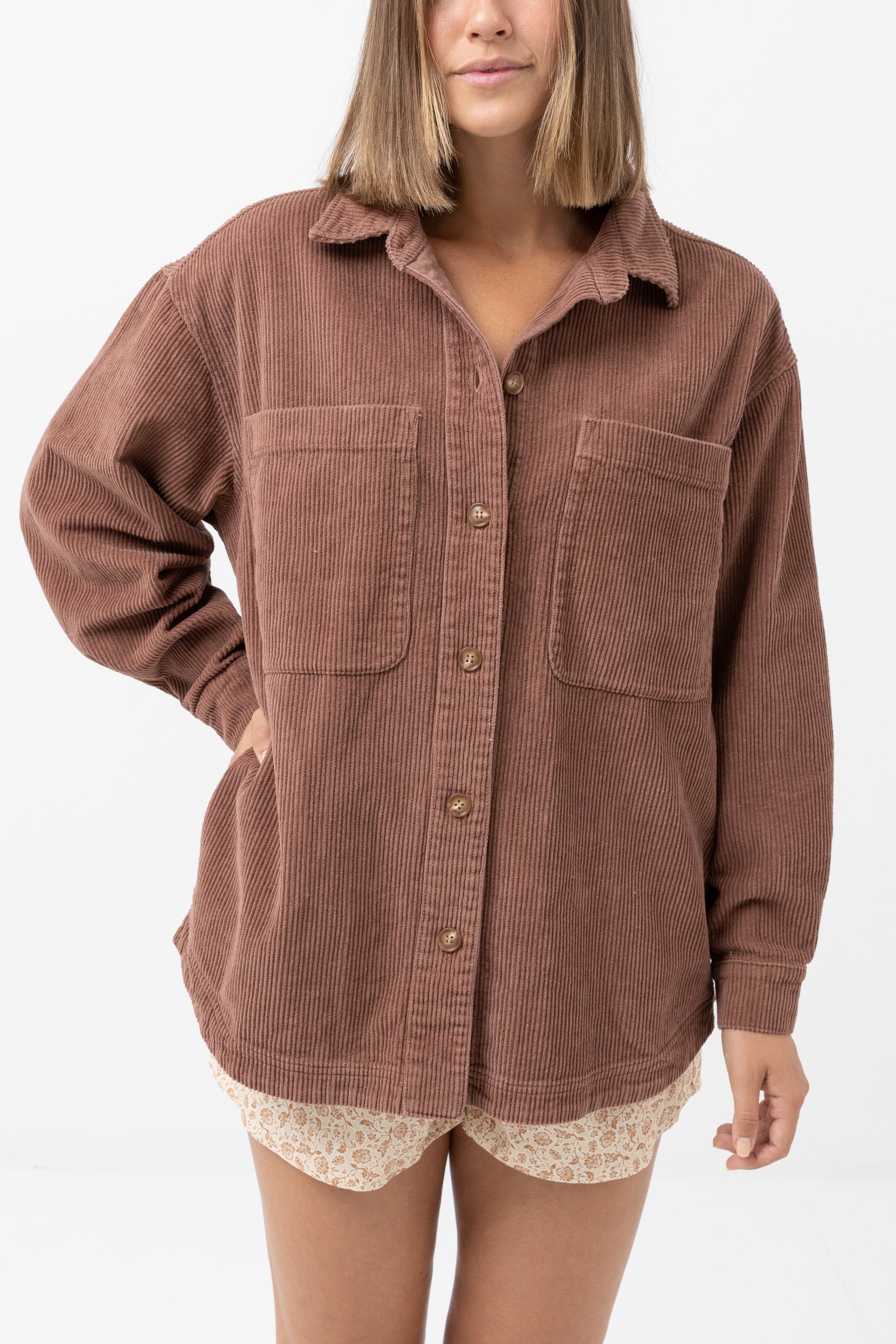 Oversized Corduroy Jacket - Chocolate - Women