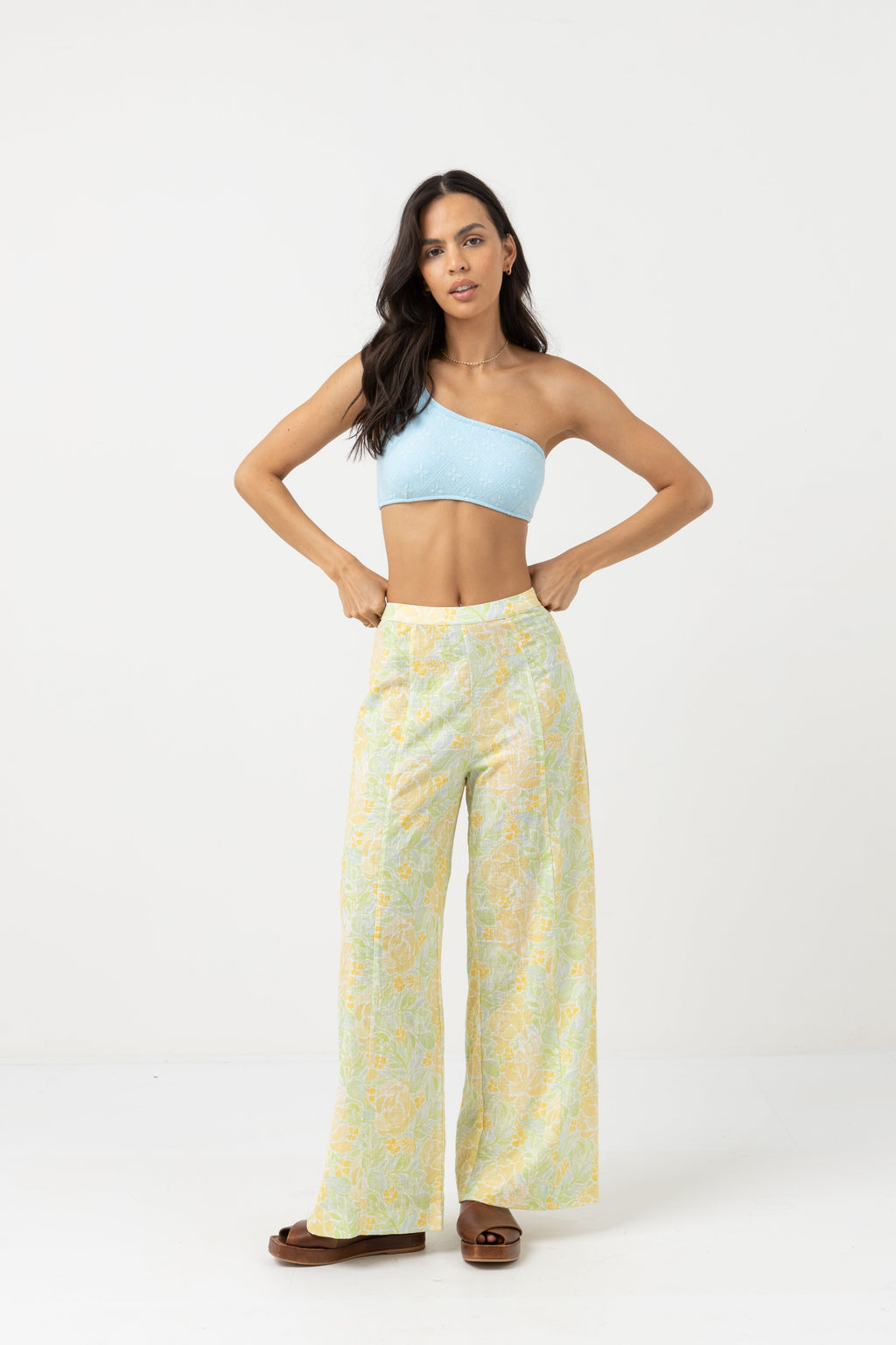 Rhythm - Magnolia Floral Wide Leg Pants - Fern - Women