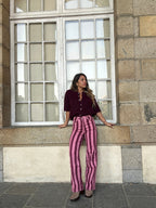 Jean à rayures Isabeau rose et bordeaux