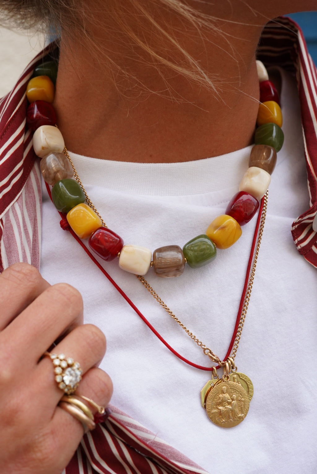 Collier Perles Cubiques Jaune/Kaki