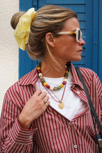 Collier Perles Cubiques Jaune/Kaki