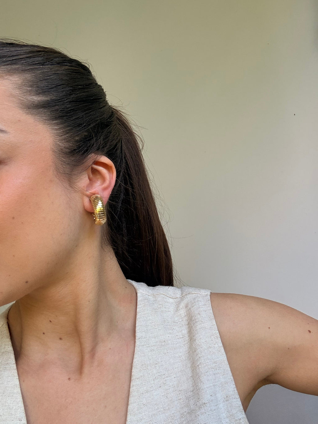 Boucles D’Oreilles Vintage - Créoles Striées Dorées