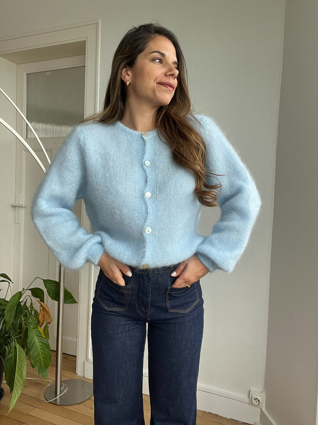 Maille en laine Bianca bleu glacier