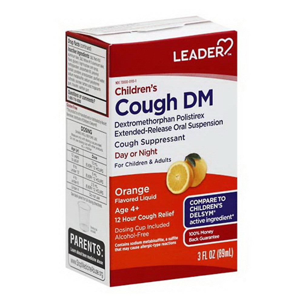 Leader Cough Dm Childrens Orange Flavored Liquid, 12 Hours, 3 Oz