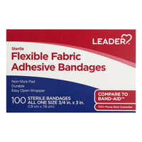 Leader Adhesive Bandages, Flexible Fabric, All One Size, 100 Ea