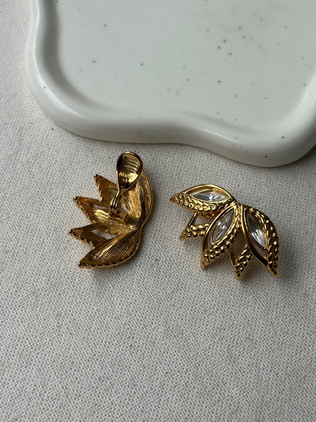 Pendientes Monet Vintage - Hojas Doradas Y Strass De Cristal