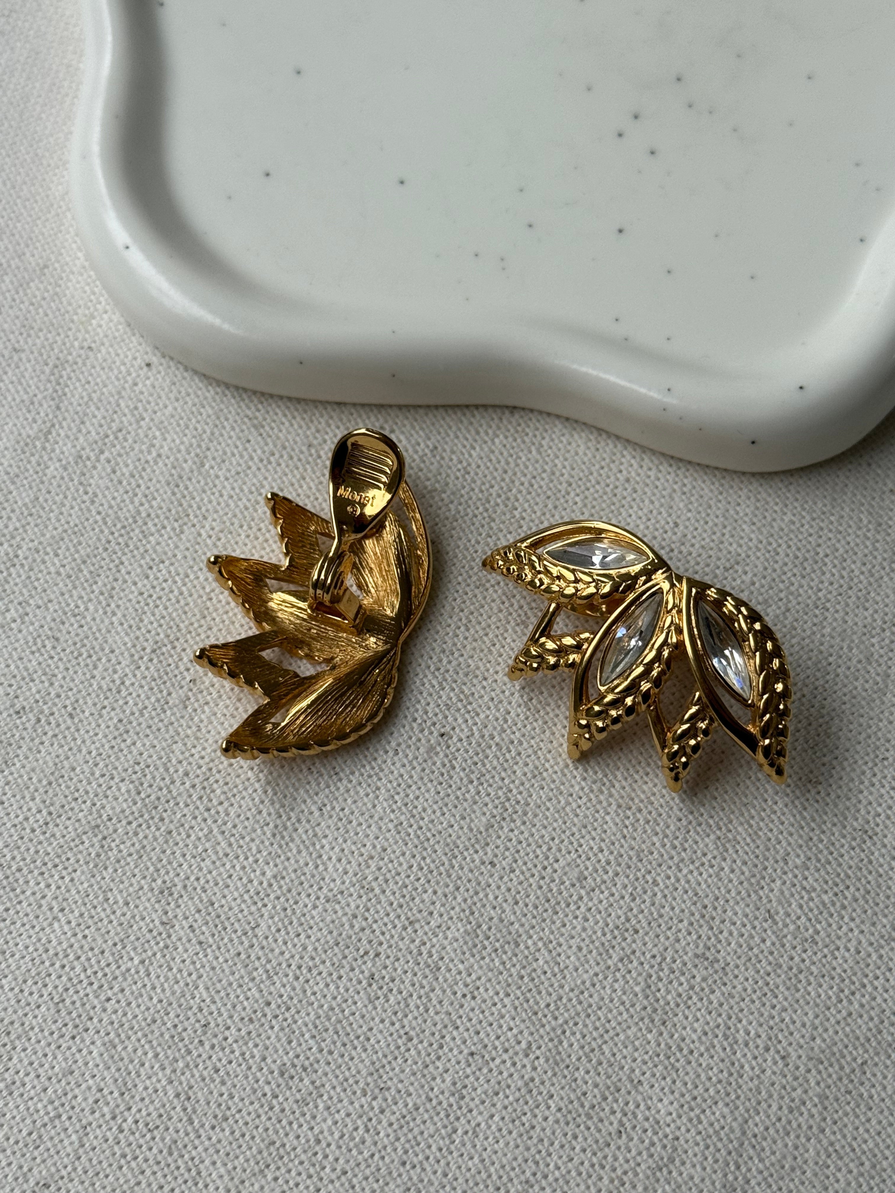 Pendientes Monet Vintage - Hojas Doradas Y Strass De Cristal