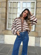 Cardigan Véra Rayé Camel Et Beige