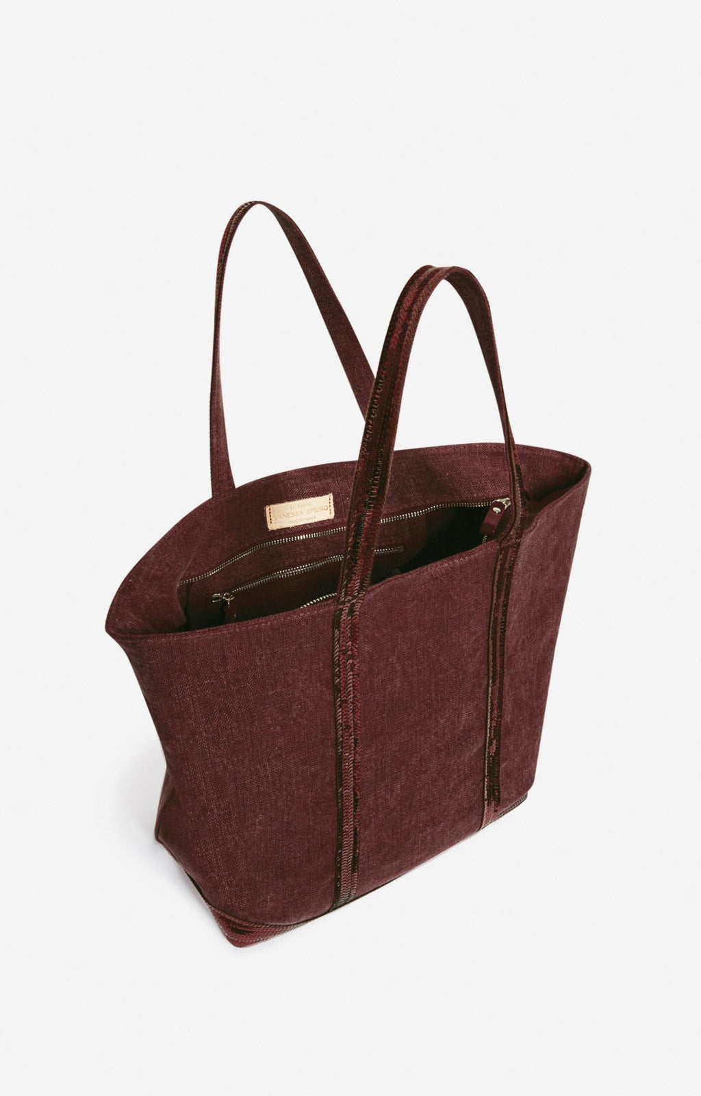 Large Zipped Linen Tote Bag - Plum