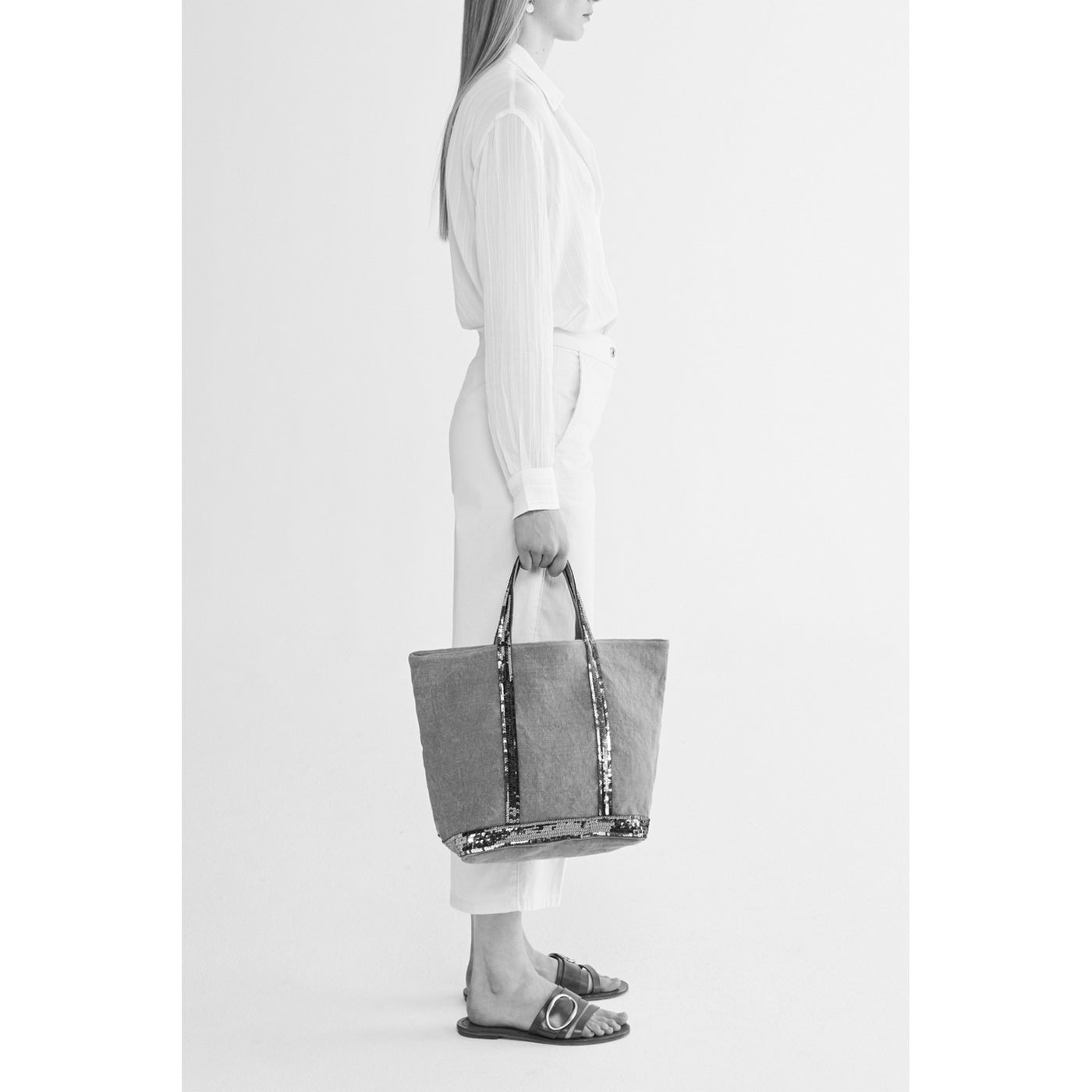 M Linen and Sequin Tote Bag - Lilac