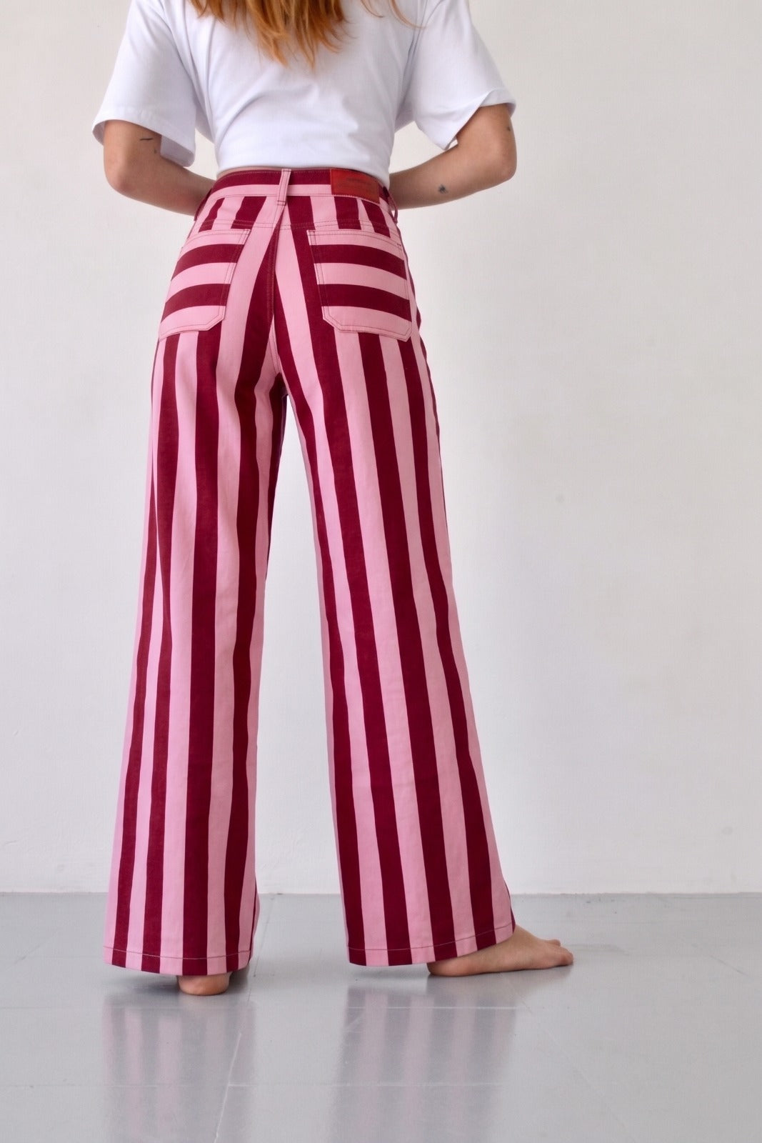 Jean Valeria Rayures Bordeaux Et Rose