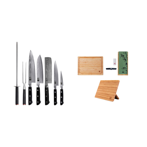 Hashi Damascus Collection - Deluxe Complete 10-Piece Set: 5 Knives + 5 Accessories