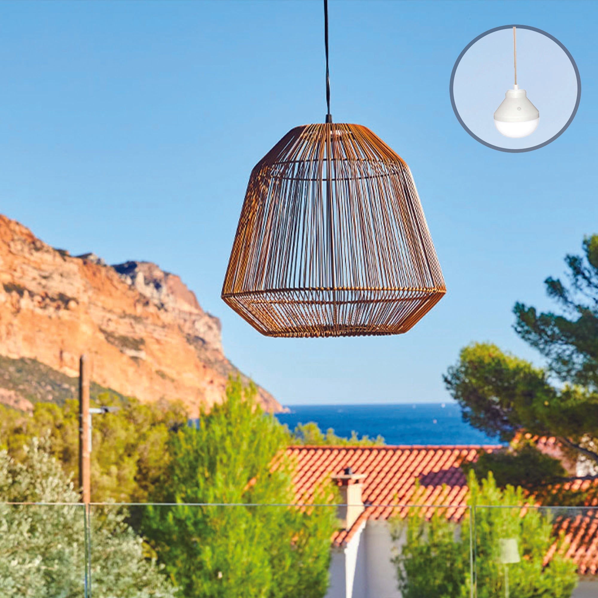 Maya - Wireless Pendant Light - Polyrattan - Beige