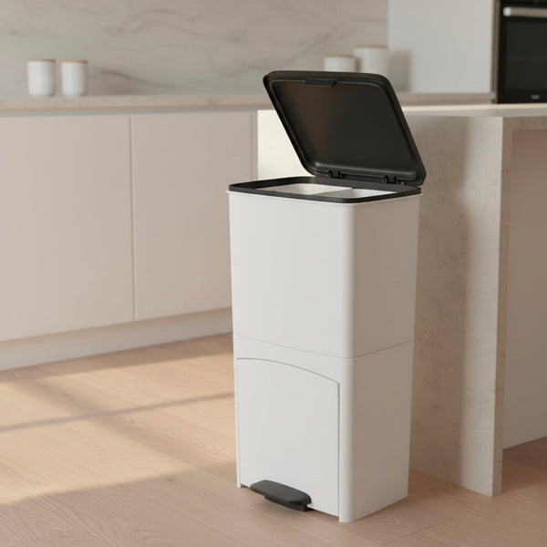 PICEA 70-litre vertical kitchen recycling bin, double compartment, White