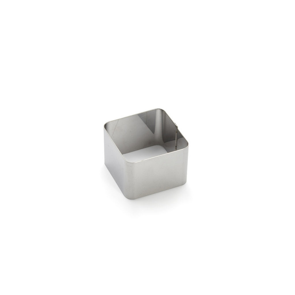 De Buyer – Mini Cercle Individuel Ou Nonnette - Inox - Argent, moule à pâtisserie carré en acier inoxydable, sur fond blanc