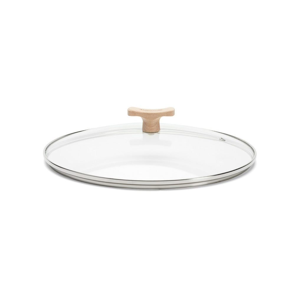 De Buyer – Lock med knopp i bok - Glas - Transparent, kastrullock i transparent glas med handtag i ljust trä