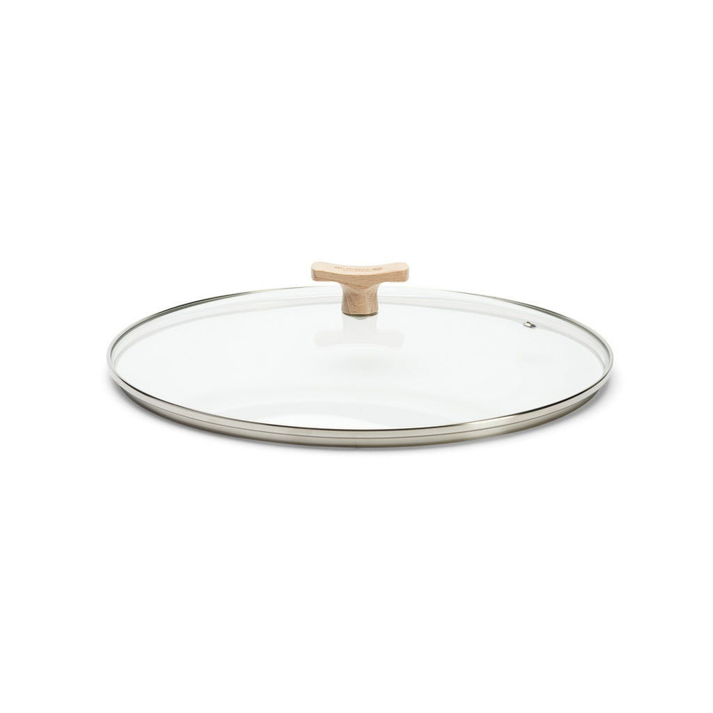 De Buyer – Lock med knopp i bok - Glas - Transparent, kastrullock i transparent glas med handtag i ljust trä