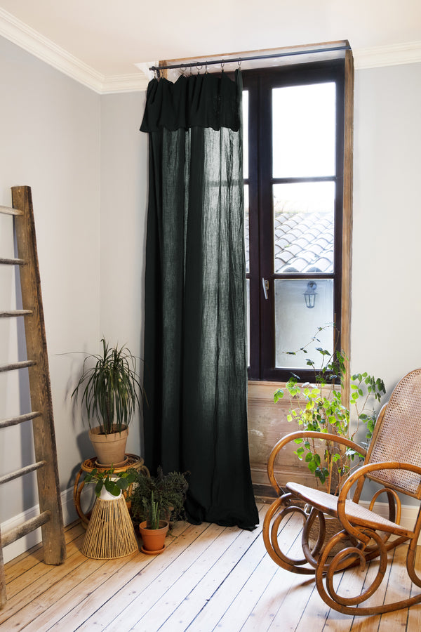 Adjustable Curtain + 8 Clip Rings - Plain Double Cotton Gauze - Gaia - Fir
