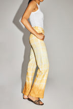 Pantalón Yves de Lino a Cuadros Tie-Dye Fabricado en Italia - Amarillo